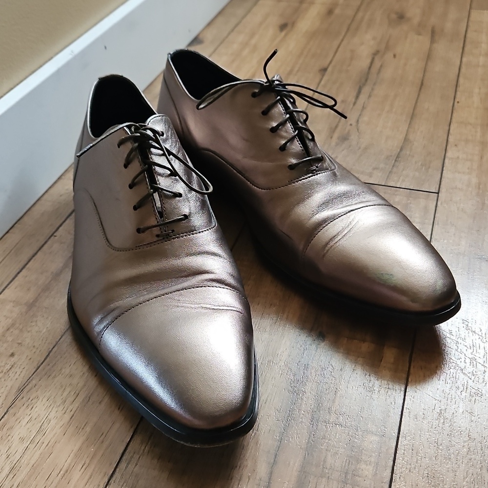 Hugo Boss Leather Metallic Bronze Lace Up Dress Shoes M9.5